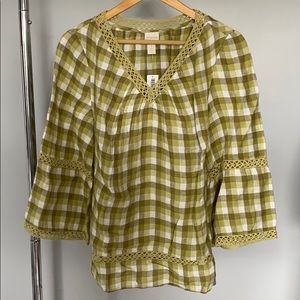 Chico’s Playful Gingham Crochet Linen Popover